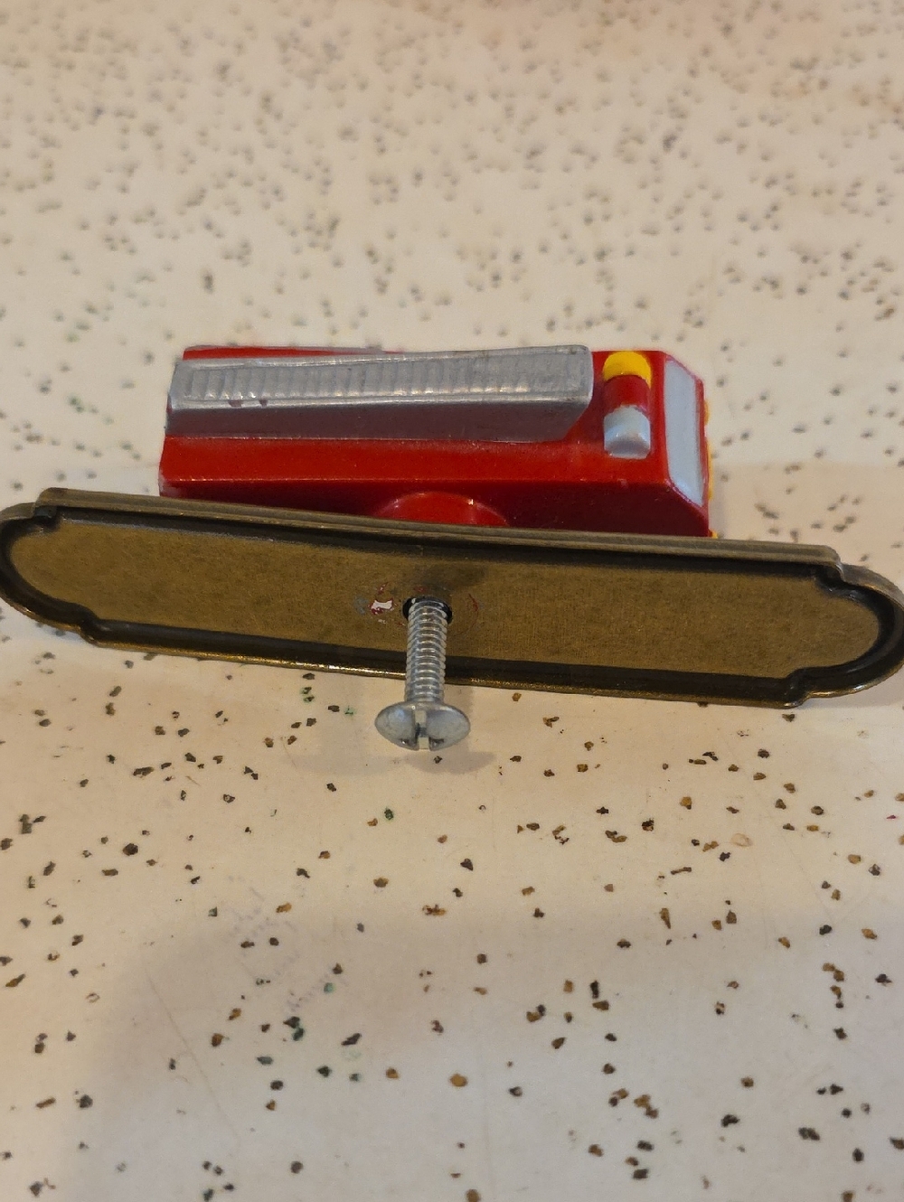 Red Fire Truck Resin Drawer Pulls With Removable Brass Plate Set of 4 - Picture 3 of 5